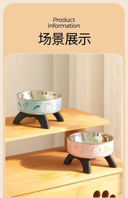 Cat High Bowl Neck Protection Cat Bowl Pet Stainless Steel Bowl Anti-slip Anti-overturning Dog Bowl Dog Food Gown Cross-border New Style