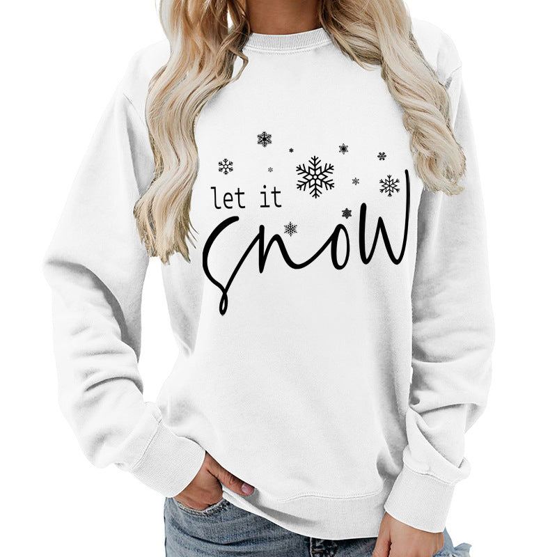Let it snow snowflake print round neck women's top sweater foreign trade supply autumn and winter coat casual loose
