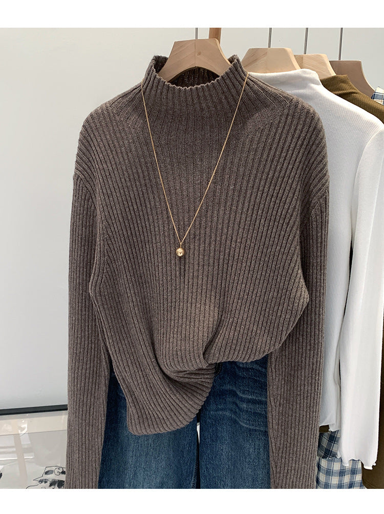 2024 Half-high Collar Western-style High-end Knitted Base Shirt Women's Autumn and Winter Unique and Beautiful Inner Slim-fit Small Top
