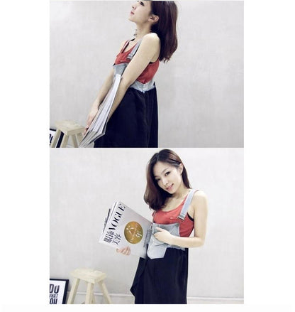2024 Summer New Korean Style plus size Loose Fashionable Casual Denim Stitching Chiffon Strap Denim dress Women