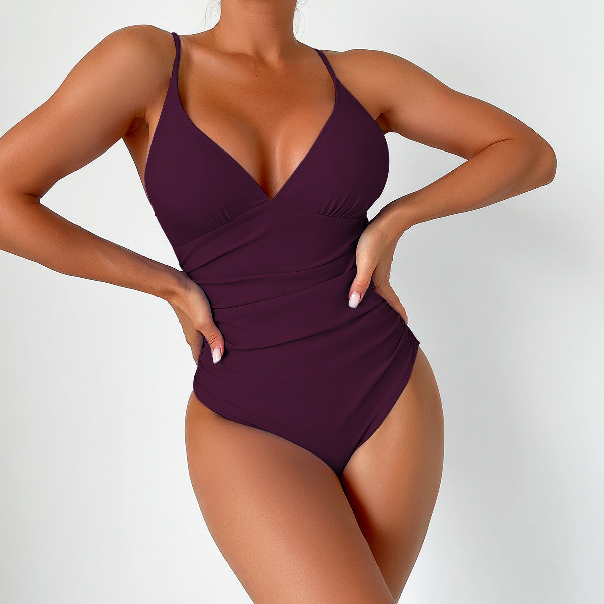 New European and American Solid Color Tight One-Piece Swimsuit Quick-Drying Resort Hot Spring Swimsuit Women's Swimsuit High-End Swimsuit