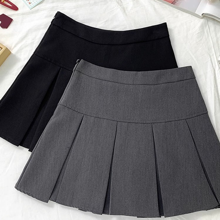 Grey Pleated Skirt Women's Spring and Autumn High Waist Skirt Design Sense Slimming All-match Anti-glare A- line Skirt 2024 New Style