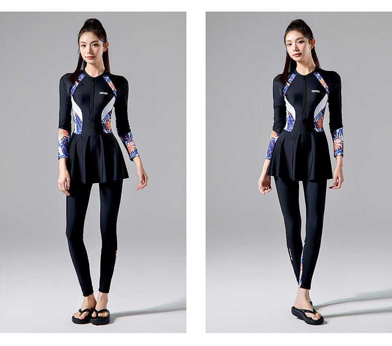2025 New Japanese and Korean Sunscreen Long-sleeved Trousers Split Two-piece Surfer Suit plus size Dress Swimwear Women