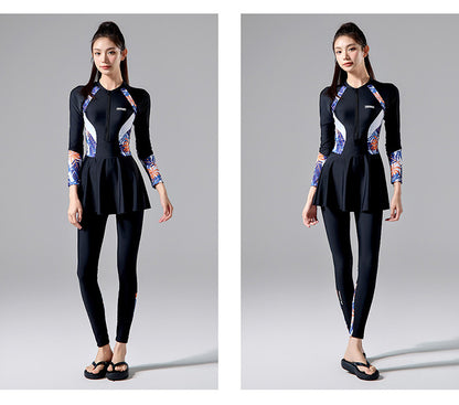 2025 New Japanese and Korean Sunscreen Long-sleeved Trousers Split Two-piece Surfer Suit plus size Dress Swimwear Women