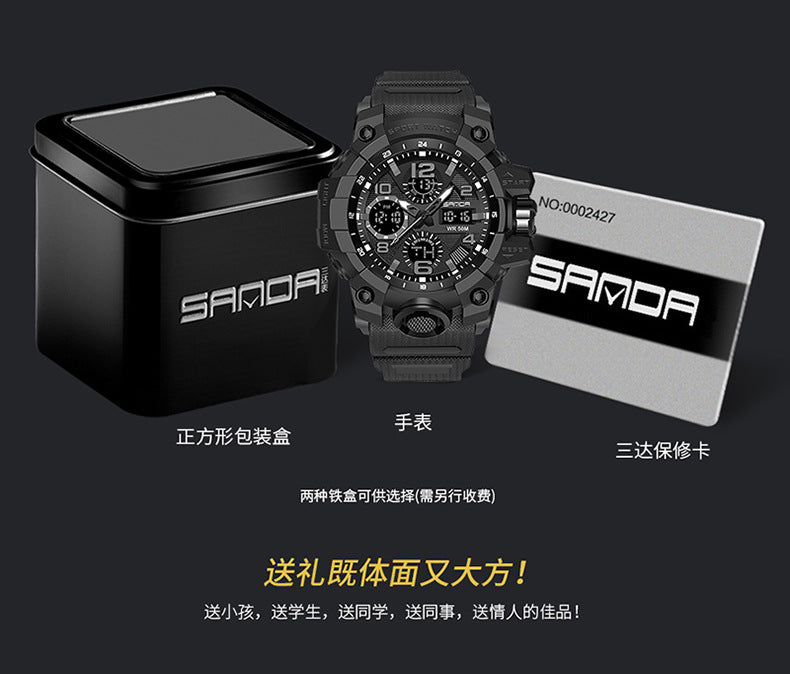 Sanda Hot-Selling Watch Korean Version Student Party Multi-Functional Waterproof Alarm Clock Electronic Watch Cool Dual Display Luminous Sports Watch
