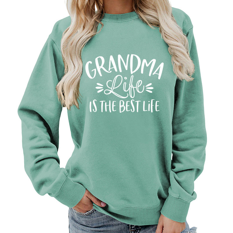 grandma Printed Round Neck Women's Top Sweatshirt Foreign Trade Supply Autumn and Winter Coat Casual Loose European Size