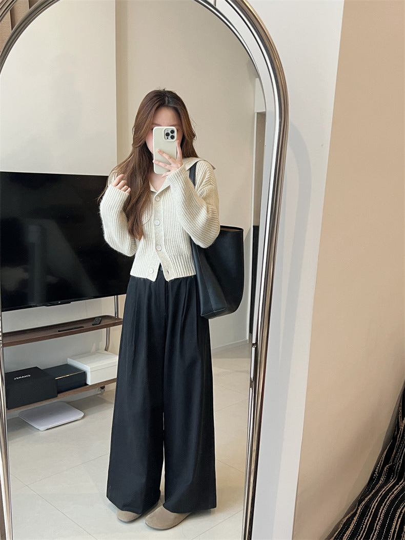 Sanding Thickened Flangable Wide Leg Pants Women's Autumn and Winter Washed Cotton Casual Pants Loose Lazy Slimming Wide Leg Pants
