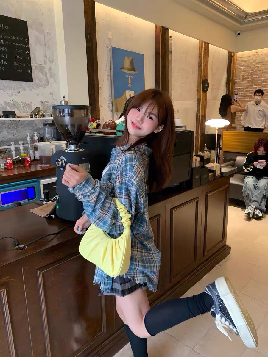 American-style Retro Blue Plaid Shirt Couple's Coat Spring and Autumn Loose Casual Sun-protective Shirt All-match Long-sleeved Top