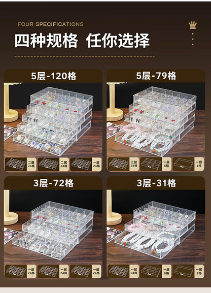 Cross-border Explosions Desktop Drawer Type Jewelry Storage Box Transparent Split Multi-layer Diamond Box Earring Needle Necklace Bracelet Box