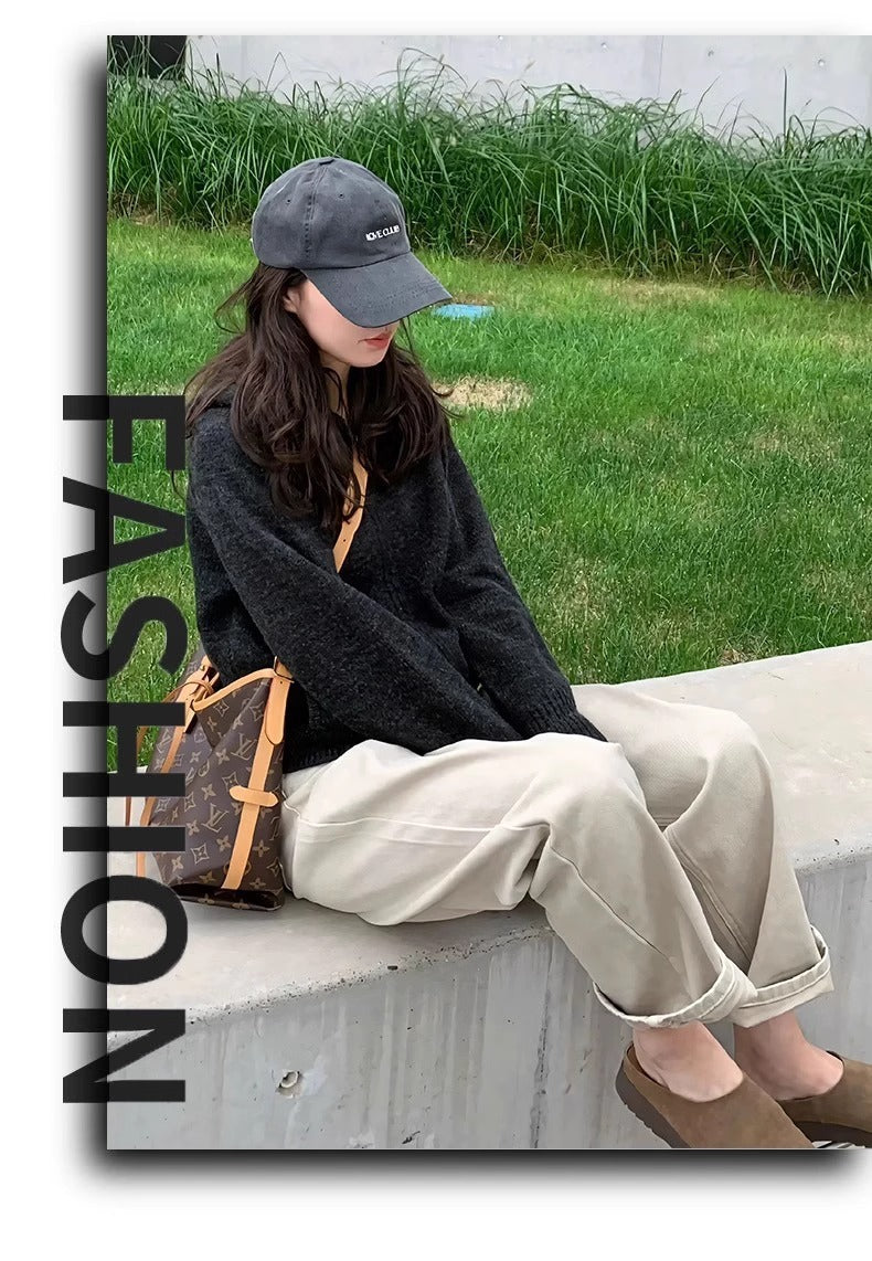 khaki Straight Leg Jeans Women's Trendy All-match New Arrival Loose High Waist Slimming Narrow Version Dosing Wide Leg Long Pants