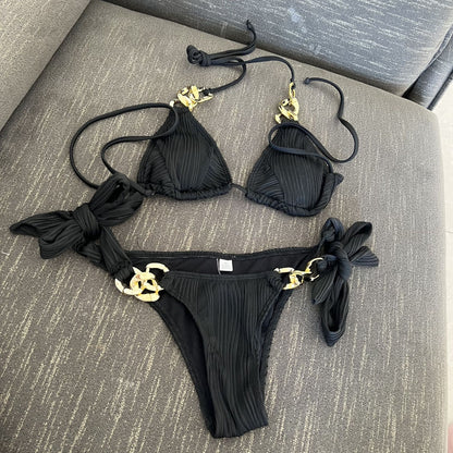 2025 European and American Sexy New Split Swimsuit Chain Bikini Swimsuit Bikini Cross-Border Export Amazon