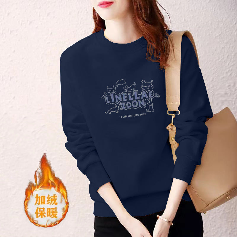 Heavy-weight Crewneck Sweatshirt Women's Autumn and Winter New Casual Women's Long Sleeve Upper Slight Fat Slimming plus size Belly Covering Hooded Jacket