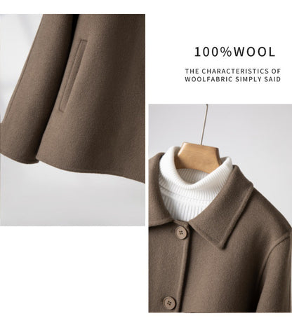2024 New Wool Double-Sided Tweed Coat Autumn and Winter Short Solid Color Casual Doll Collar Tweed Coat for Petite
