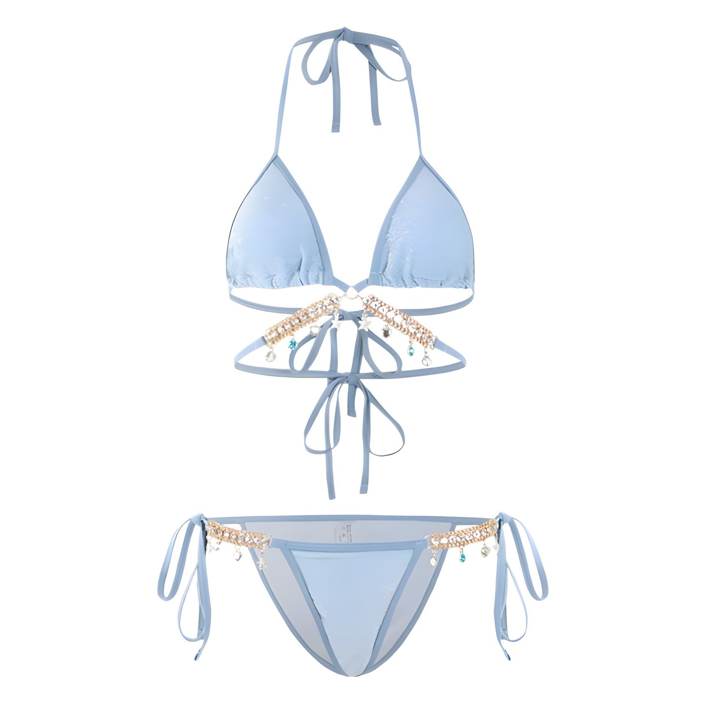 Swimsuit Female Mermaid Diamond Chain European and American Pure Lust Style Strap Triangle Bikini Three-Point Ins Sexy Vacation Swimsuit