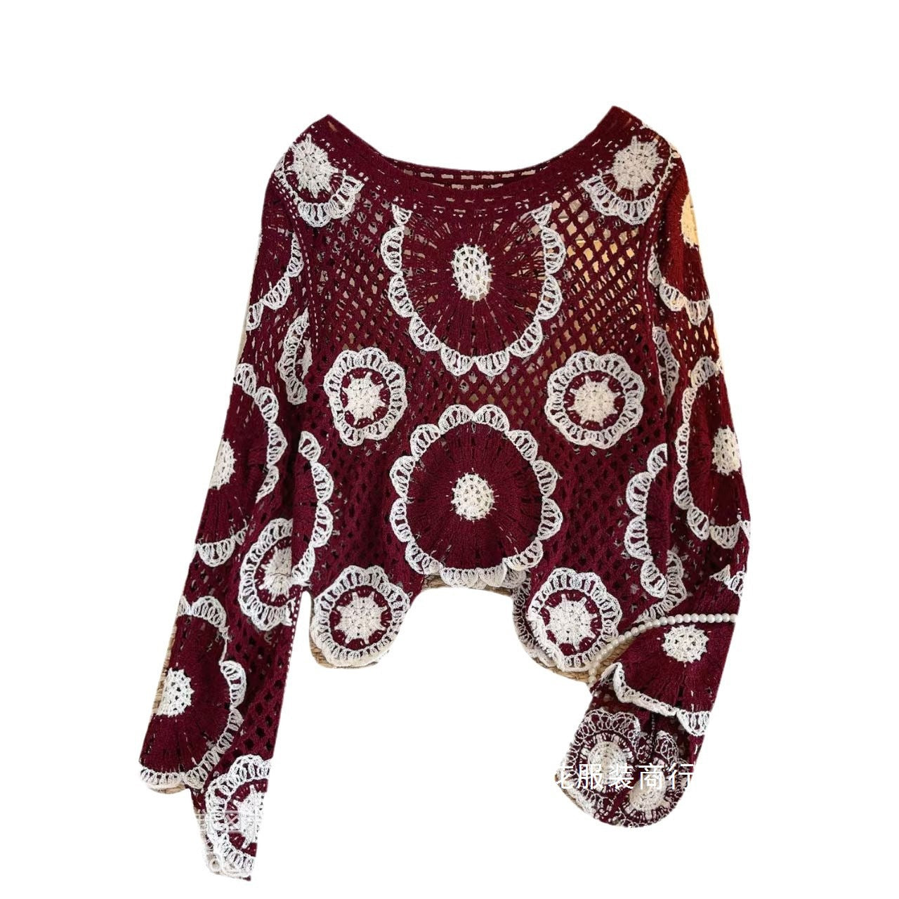 Early Autumn Design Sense Hollow-out Crochet Sweater Women's New Spice Girl Western Style Loose All-match Long-sleeved Top
