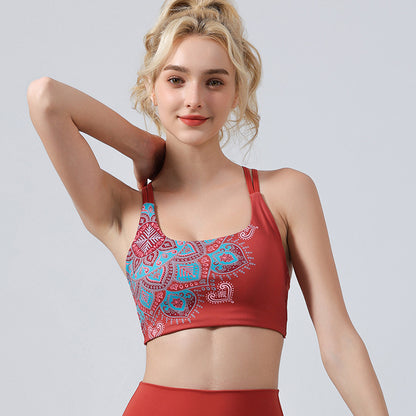 European and American Foreign Trade Cross-border Fashion Flower Beauty Vest Yoga Clothing suit Sports Underwear Bra Fitness Pants Bra Gather