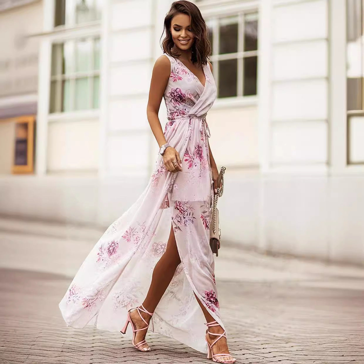 Dress Summer 2023 New Independent Station Wish Amazon Chiffon Print Strap Skirt Foreign Trade Women's Skirt