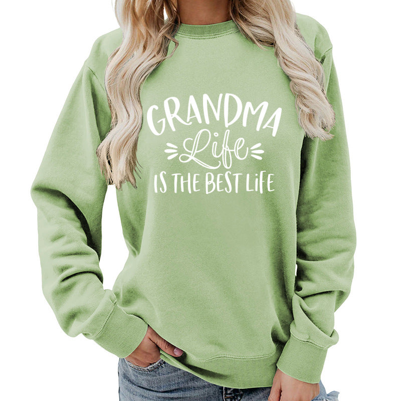 grandma Printed Round Neck Women's Top Sweatshirt Foreign Trade Supply Autumn and Winter Coat Casual Loose European Size