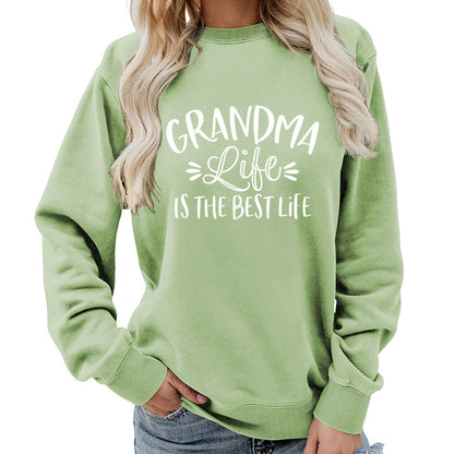 grandma Printed Round Neck Women's Top Sweatshirt Foreign Trade Supply Autumn and Winter Coat Casual Loose European Size