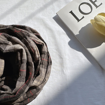 100% Pure Cotton Artistic Plaid Scarf Four Seasons Japanese Style All-match Neck Protector Long Thin Scarf Women's Summer Scarf