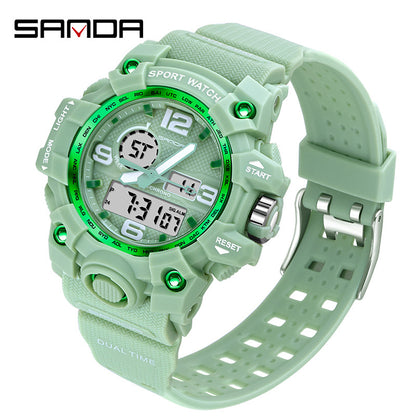 Sanda Hot-Selling Watch Korean Version Student Party Multi-Functional Waterproof Alarm Clock Electronic Watch Cool Dual Display Luminous Sports Watch