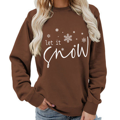 Let it snow snowflake print round neck women's top sweater foreign trade supply autumn and winter coat casual loose