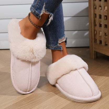 Shevalues Fashion Fur Slippers Women Fluffy Winter House Shoes Memory Foam Fuzzy Slippers Short Plush Slipper Indoor And Outdoor