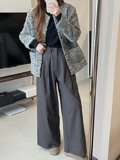 Sanding Thickened Flangable Wide Leg Pants Women's Autumn and Winter Washed Cotton Casual Pants Loose Lazy Slimming Wide Leg Pants