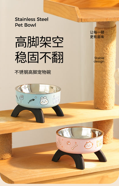 Cat High Bowl Neck Protection Cat Bowl Pet Stainless Steel Bowl Anti-slip Anti-overturning Dog Bowl Dog Food Gown Cross-border New Style