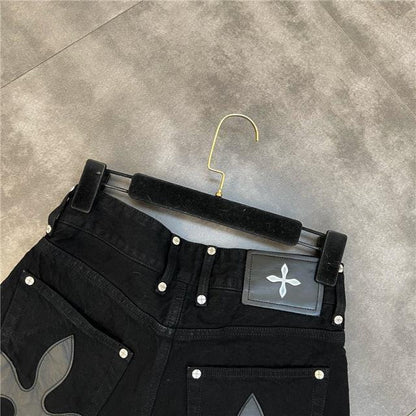 Lace-Up Raw Edge Cross Flower Picture Sweet Cool Dark Style Denim Shorts for Women Summer Outer Wear Large Size Fat mm Popular Hot Pants