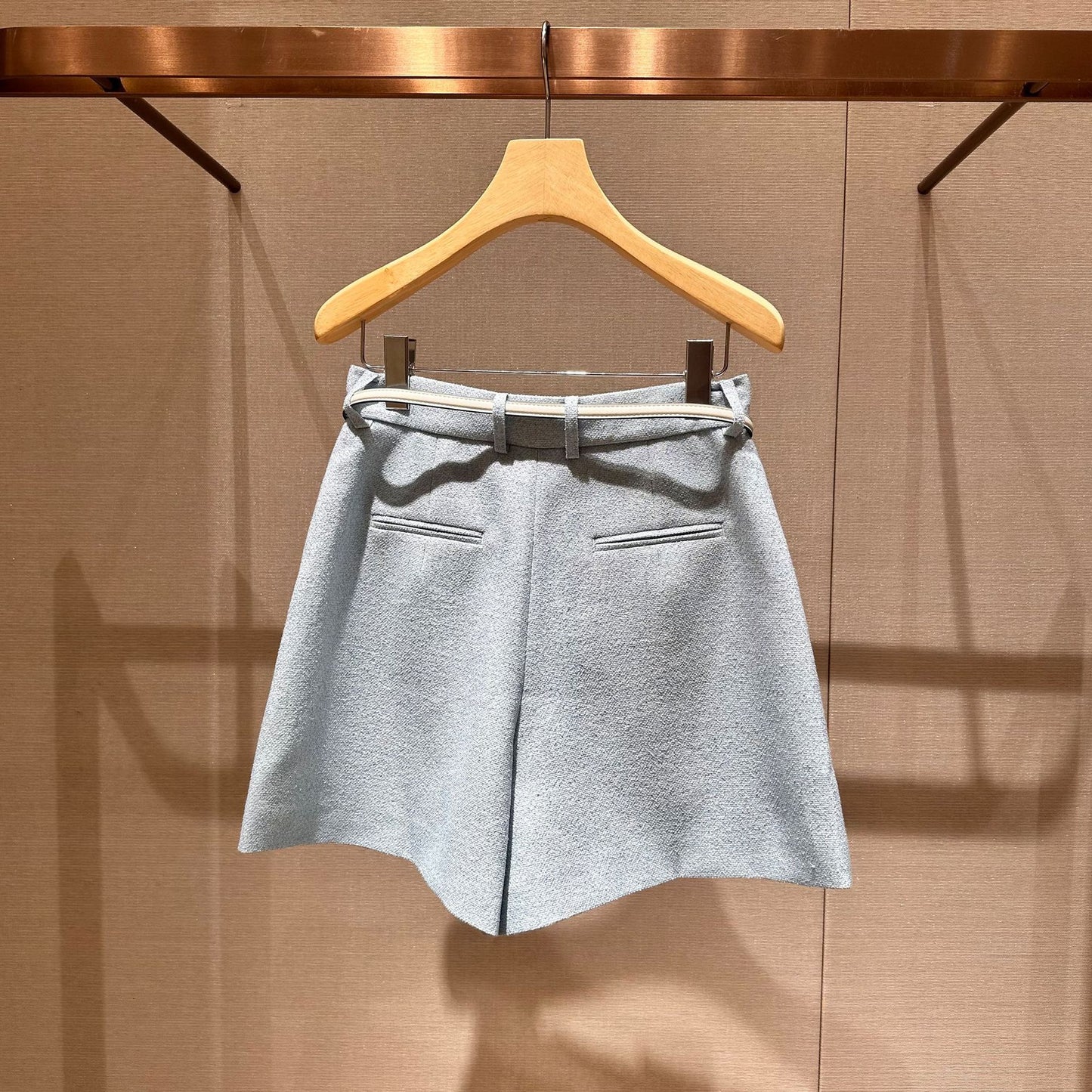 Spring Natural Waist Belt Wool Loose Slimming Wide Leg Casual Pants Shorts Women's R103503C