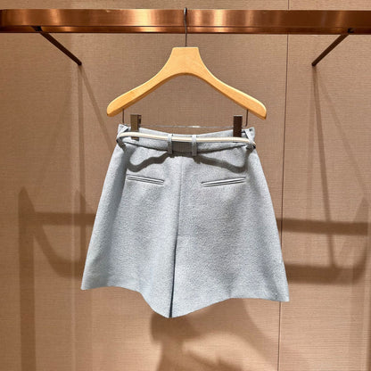 Spring Natural Waist Belt Wool Loose Slimming Wide Leg Casual Pants Shorts Women's R103503C