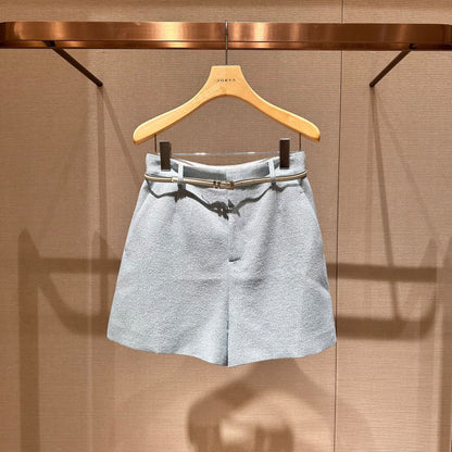 Spring Natural Waist Belt Wool Loose Slimming Wide Leg Casual Pants Shorts Women's R103503C