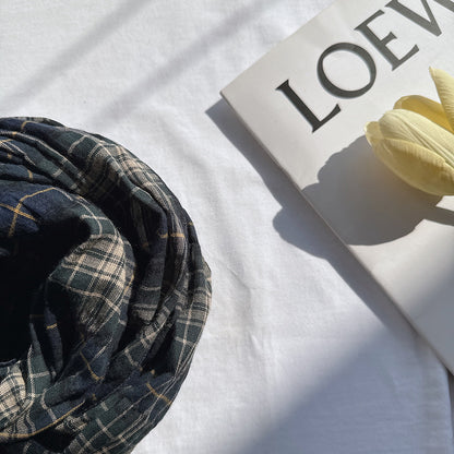 100% Pure Cotton Artistic Plaid Scarf Four Seasons Japanese Style All-match Neck Protector Long Thin Scarf Women's Summer Scarf