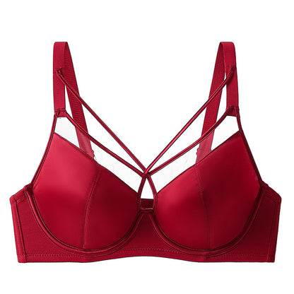 Ultra-thin Large Chest Shiny Red Underwear Women's Sexy Anti-sagging Paramilis Benmingnian Wedding Bride Bra