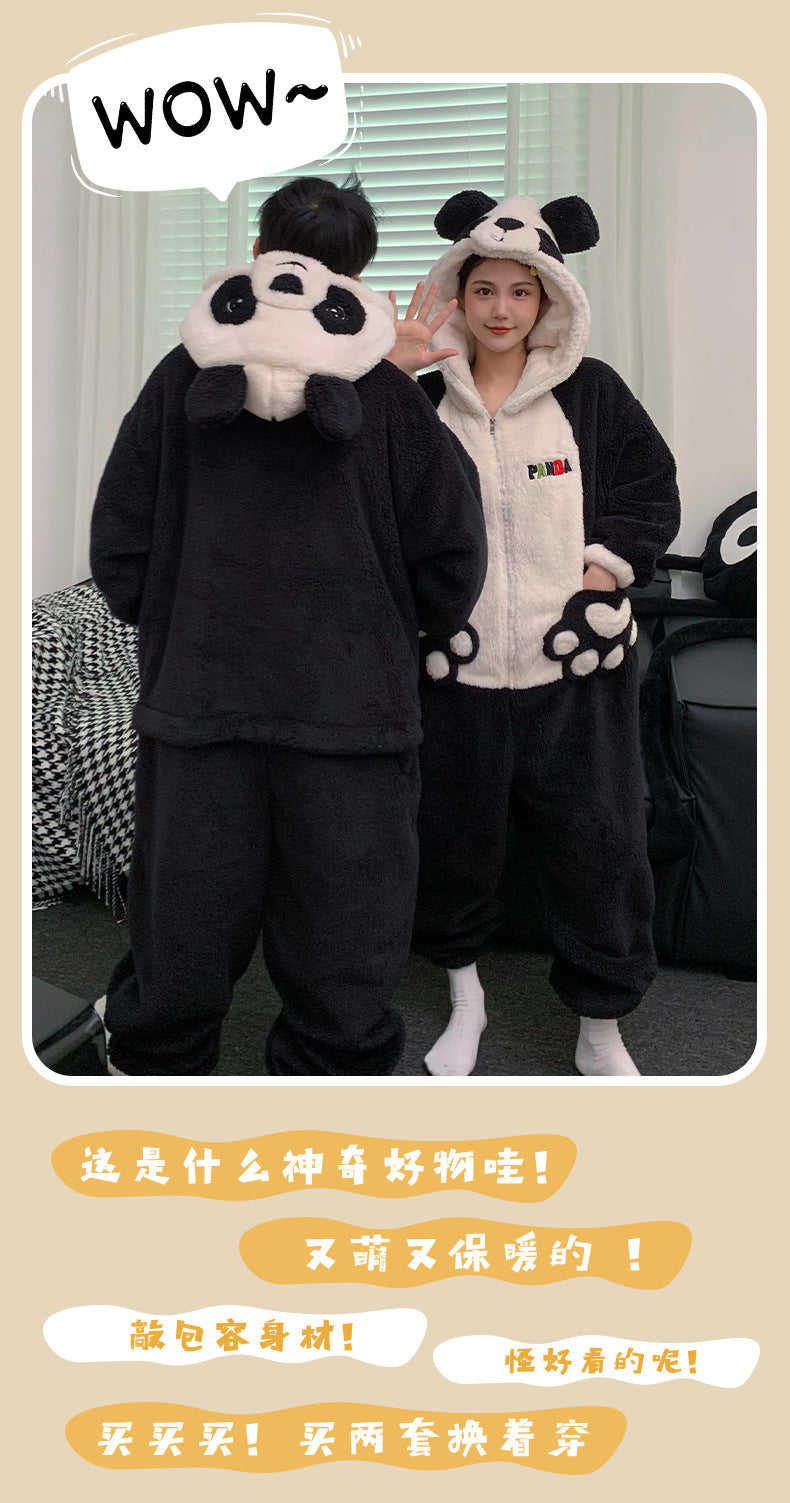 Kigurumi Adults Winter Sleepwear Women Men Pajamas Animal Onesie Thicken Couples Pijamas Cartoon Night Wears For Women Homewear
