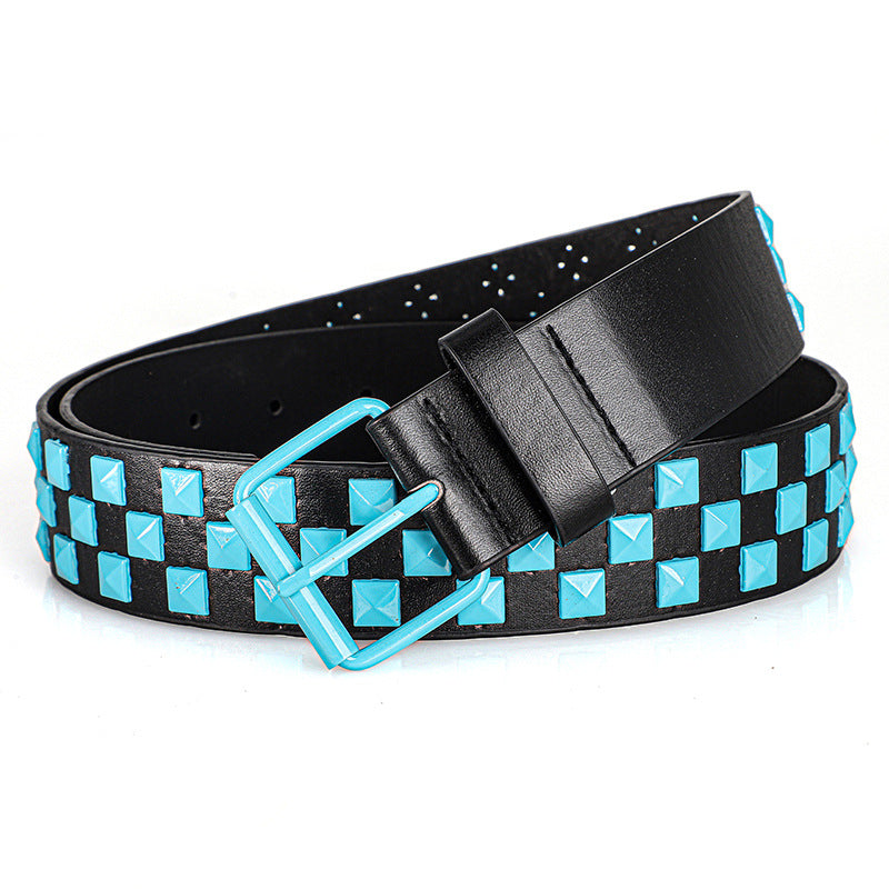 1Pc Fashionable Unisex Rivet Belt Punk HipHop Rock Y2K Style Dopamine Color Handsome Street Casual Daily Wear Belt,For Men Women