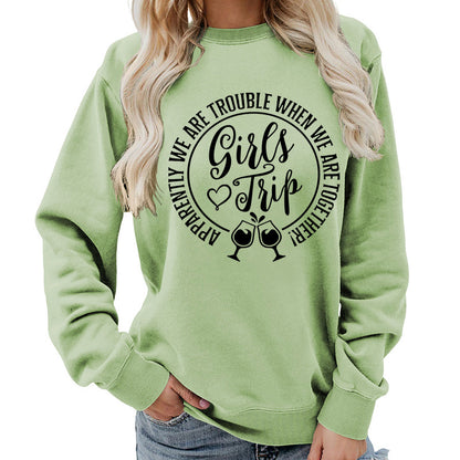 Foreign Trade Source Girls Trip Printed Round Neck Women's Top Sweatshirt Autumn and Winter Coat Casual Loose European Size