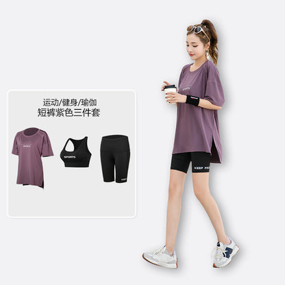 Sports suit Women's Yoga Fitness Clothes Running Gym Summer Breathable plus size chubby girl Belly Covering Slim Loose