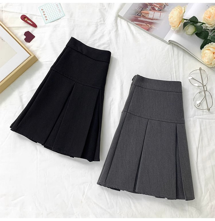 Grey Pleated Skirt Women's Spring and Autumn High Waist Skirt Design Sense Slimming All-match Anti-glare A- line Skirt 2024 New Style