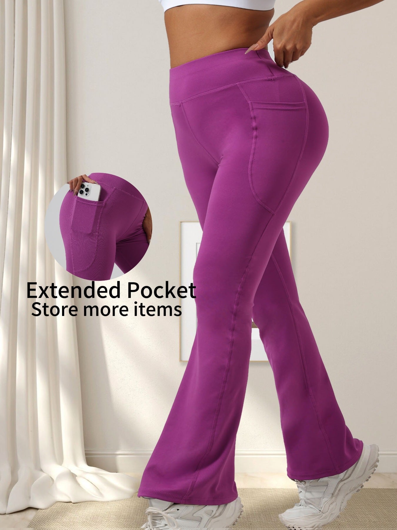 European and American Cross-Border High Waist, Hip Lift, Pockets, Sports, Slim Fit, Fitness, Wide Leg Pants