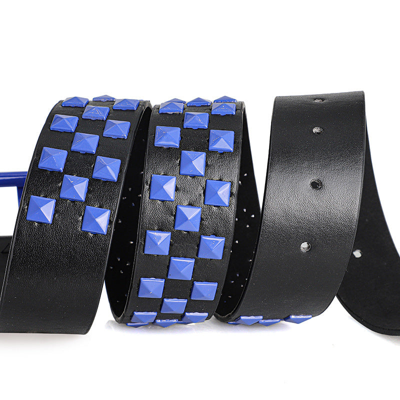 1Pc Fashionable Unisex Rivet Belt Punk HipHop Rock Y2K Style Dopamine Color Handsome Street Casual Daily Wear Belt,For Men Women