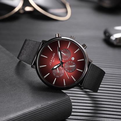 Korean Fashion Men's Mesh Band Watch Fashion Calendar Quartz Watch Business Casual Business Men's Cool Blue Watch