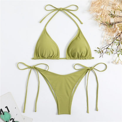 European and American Solid Color Split Swimsuit Women's Sexy Bikini Cross-border Hot Tight Gather Deep V High-end Swimsuit Women