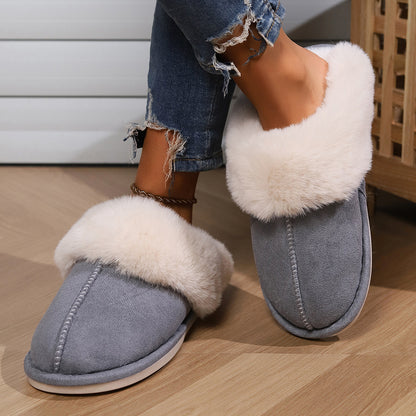 Shevalues Fashion Fur Slippers Women Fluffy Winter House Shoes Memory Foam Fuzzy Slippers Short Plush Slipper Indoor And Outdoor