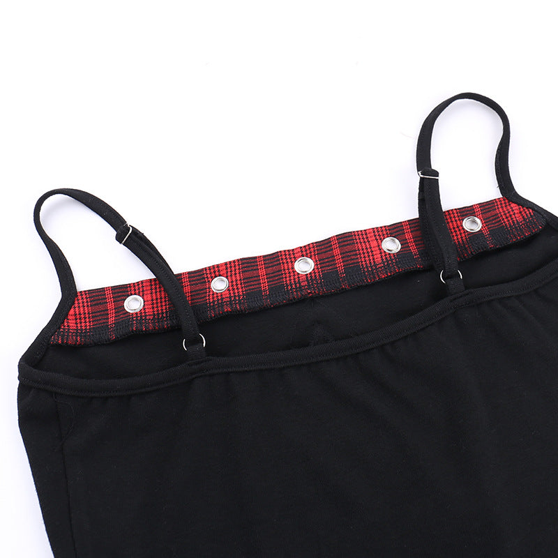 AltGoth Y2k E-girl Vintage Camis Women Mall Gothic Cyber Punk Emo Alt Grunge Hotsweet Plaid Pentagram Patchwork Crop Tank Tops