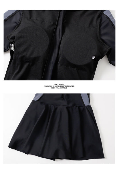 2025 New Swimsuit Women's Summer One-Piece Skirt Covering Belly, Slimming, Conservative Long-Sleeved Student Sports Swimwear Super Fairy