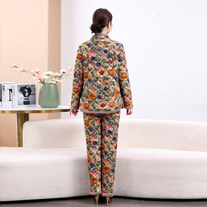 Chinese Style Mother's Winter New fleece-lined Thickened Cotton-padded Coat suit Middle-aged Women's Cotton-padded Clothes Cotton Pants Warm Two-piece Set