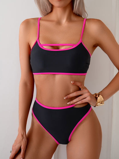2025 bikini Europe and the United States cross-border new swimsuit women sexy backless color split swimsuit bikini wholesale