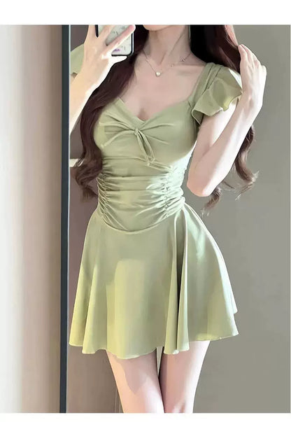 Women's Swimsuit Skirt Style One-Piece Conservative Body-Covering Slimming Look Korean Style Ins Fairy Style Small Breast Push-Up Hot Spring Vacation Swimsuit